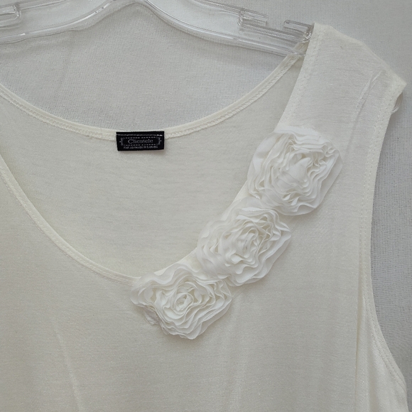 Clientele white applique top plus size blouse 22 lightweight 3X casual stretch - Picture 2 of 10